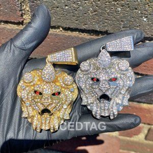 Full Iced Out Heavy XL Size Jumbo Lion Head Gold PT Luxury Statement Pendant